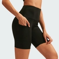 Pantalones cortos de yoga negros de cintura alta con bolsillos laterales para móvil - S / Negro