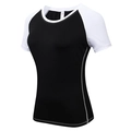 Women's quick-dry yoga t-shirt with black and white color-block raglan sleeves - Black and White