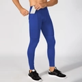 Leggings a compressione blu reale da uomo con tasca laterale con zip per smartphone - Blu