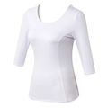 Women's white slim-fit short sleeve yoga top with high-stretch fabric and round neck - S / White