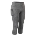 Women's high waist yoga capris in heather grey with side pocket and elastic fabric - S / Bottoms / Mixed Grey
