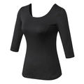 Women's black slim-fit yoga top with large scoop neck and comfortable three-quarter sleeves - S / Black