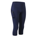 Navy blue high-waisted yoga capris with side pockets and elastic compression fit - S / Bottoms / Navy Blue