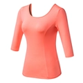 Women's slim fit coral orange yoga top with stylish cross mid-length sleeves and crew neck - 2XL / Orange Pink