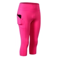 Women's rose red high-waisted cropped yoga pants with side pockets for fitness - S / Bottoms / Rose Red