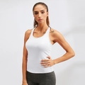 Witte racerback yoga tanktop voor dames met grijze fitness legging met hoge rek - S / Wit