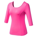 Women's tight-fit yoga top in hot pink with round neck and long sleeves - S / Rose Red