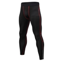Men's black compression running pants with red stitching and reflective safety strip - S / Black-Red Line
