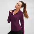 Top sportivo viola da donna a maniche lunghe con mezza zip e fori per il pollice - S / Borgogna