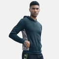 Sweat à capuche homme vert foncé avec empiècements camouflage et tissu de performance - S / Bleu sarcelle