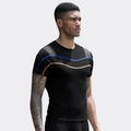 T-shirt de compression noir pour homme avec empiècements gris et lignes réfléchissantes - S / Noir Gris Mesh