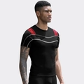 T-shirt de compression sport noir pour homme avec épaules rouges et détails gris - S / Noir Rouge Mesh