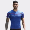 T-shirt de compression bleu marine pour hommes avec coutures rouges contrastées - S / Bleu