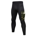 Men's black compression running tights with a side camo pocket for mobile phone storage - S / Black-Camo Green