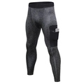 Men's dark grey camo fitness leggings with side phone pocket and high elasticity - S / Heather Gray-Solid Black