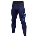 Navy men's compression tights with camouflage side pocket for smartphone storage - S / Navy Blue