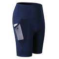 Pantaloncini yoga blu navy a vita alta con tasca laterale in rete per cellulare - Taglia S / Pantaloni e gonne / Blu Notte