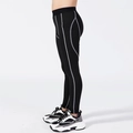 Kids black compression sports leggings with grey stitching for running and basketball - Size 140 / Black-Red Stitching