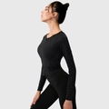 Women's black slim fit zip-up sports jacket for yoga and running in high-stretch fabric - S / Black