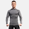 Men's heather grey compression long sleeve shirt with black stitching and mock neck - Dark Gray with Black Stitching