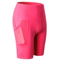Pantaloncini yoga rosa acceso da donna a vita alta con tasca laterale porta cellulare - Taglia S / Pantaloni e gonne / Rosa Rossa