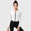 Women's white slim-fit yoga zip-up long sleeve jacket with black high-waisted leggings - S / White