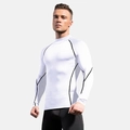 White long sleeve men's compression shirt with black stitching for fitness training - White with Black Stitching