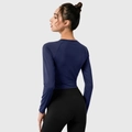 Women's dark blue slim fit long sleeve yoga top with breathable quick-dry stretch fabric - S / Navy Blue