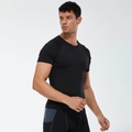 Zwarte compressieset voor heren met sneldrogend T-shirt met korte mouwen en sportbroek - S / Zwart