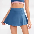 Dunstblauer Tennisrock mit hoher Taille, Faltenrock und integrierter Innenhose für Yoga - S / Graublau