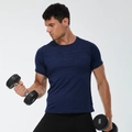 Donkerblauw camo sport t-shirt voor heren van ademende stof voor fitness en hardlopen - S / Marineblauw