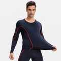 Donkerblauwe compressieset voor heren met rode stiksels voor fitness en training - S / Marineblauw