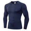 Men's quick-dry compression long sleeve sports shirt in deep blue, slim fit - S / Navy Blue