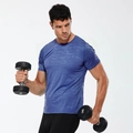 Men's blue camouflage short sleeve athletic t-shirt with breathable quick-dry fabric texture - S / Aquamarine