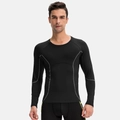 Heren compressie shirt lange mouwen zwart met grijze platte naden voor fitness - S / Zwart/Grijze Naad