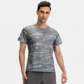 Men's athletic short sleeve t-shirt featuring grey camouflage pattern and breathable mesh - S / Gray