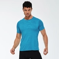 Men's blue camouflage short sleeve fitness shirt with breathable jacquard texture - S / Teal