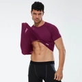 Men's wine red compression short sleeve and black leggings gym suit with high elasticity - Burgundy
