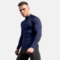 Men's compression long sleeve running shirt in dark blue high elastic quick dry fabric - Navy Blue