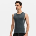 Men's dark grey high-stretch compression gym tank top with reinforced silver stitching - S / Gray