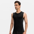 Men's black compression gym vest with gray flatlock stitching and quick-dry fabric - S / Black