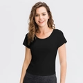 Camiseta de compresión negra de manga corta para mujer para yoga y carrera deportiva - S / Negro