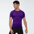 Men's purple quick-dry athletic compression t-shirt with ergonomic raglan sleeves - Purple