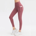 Pantaloni da yoga malva a vita alta con tasche laterali e spazio per il cellulare - S / Marrone Mistico