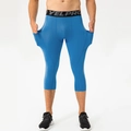 Men's blue 3/4 sports compression tights with side pockets and elastic logo waistband - Blue