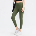 Women's high waist yoga leggings in olive green matte stretch fabric for fitness - XL / Bottom (02333) / Olive Green