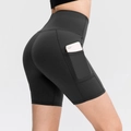 Zwarte yoga shorts met hoge taille voor dames met handige zijzak voor een mobiele telefoon - S / Bottoms / Zwart