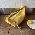 Crossbody dumpling bag in bright yellow canvas with heart charm and wide strap - Yellow