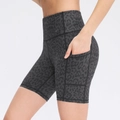 Dames yoga shorts met luipaardprint, hoge taille en zakken van grijze stretchstof - Donkergrijs Luipaard