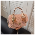Borsa a mano trapuntata rosa chiaro con catena dorata e foulard decorativo sul manico - Rosa